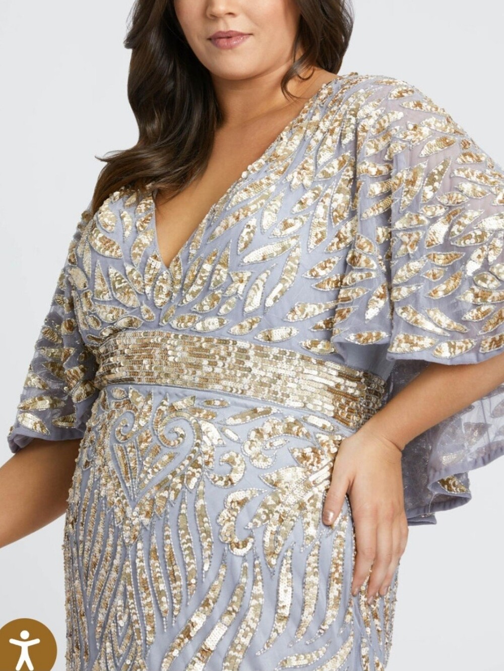 Mac Duggal 5191 Plus Size Sequin Embellished French Blue -Neck Dress 18W